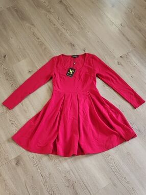 NWT Red Long-Sleeve Skater Dress
